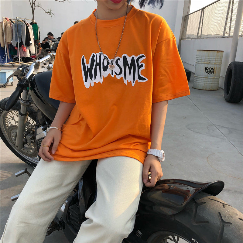 Figure Print Orange Letter T-shirts Fashion Clothing