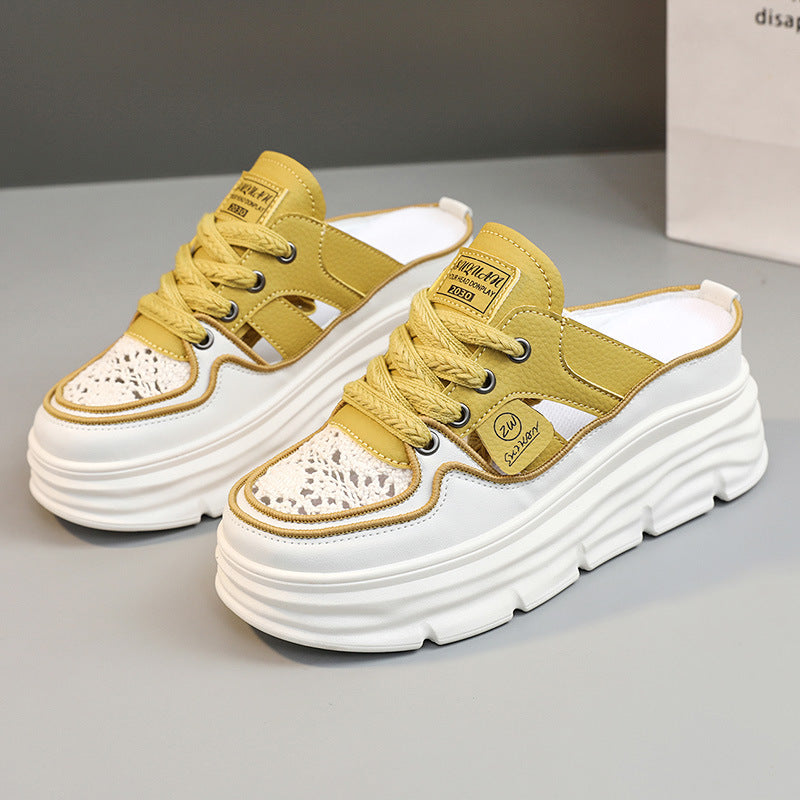 Summer Hollow-out Platform Plus Size Height Increasing Insole Woven Casual Shoes