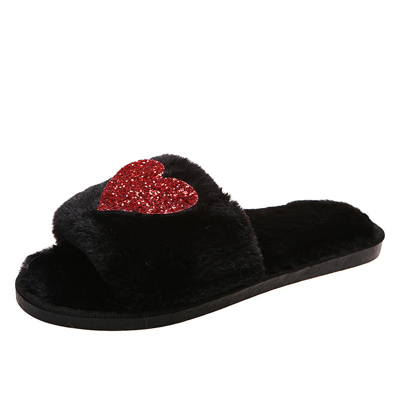 Women's Love Flat Warm Plush Slippers