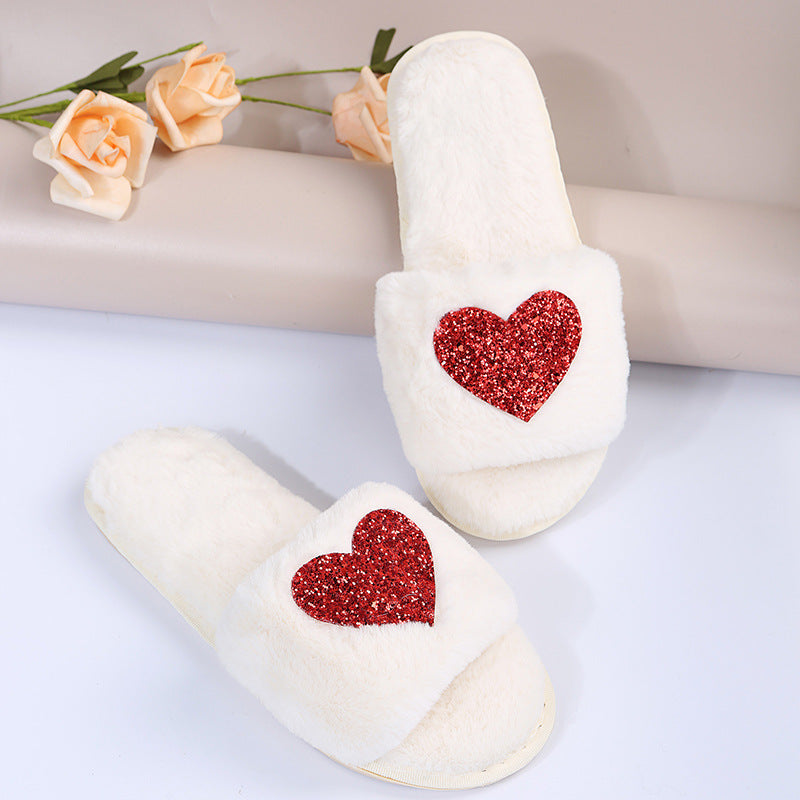 Women's Love Flat Warm Plush Slippers