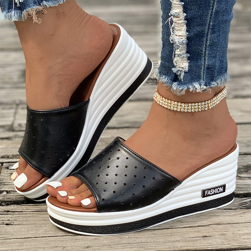 Stylish Fish Mouth Wedges with Hollow Design for Women Summer Wear