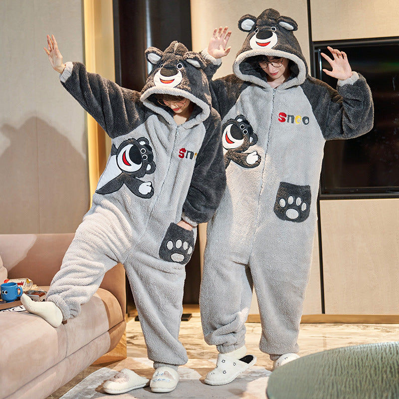 Couple Pajamas Female Coral Animal Pajamas Men Dinosaur One-piece sets