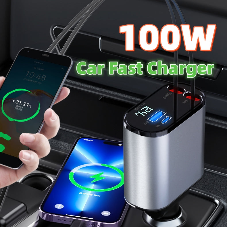 Metal Car Charger 100W Super Fast Charging Car Cigarette Lighter USB