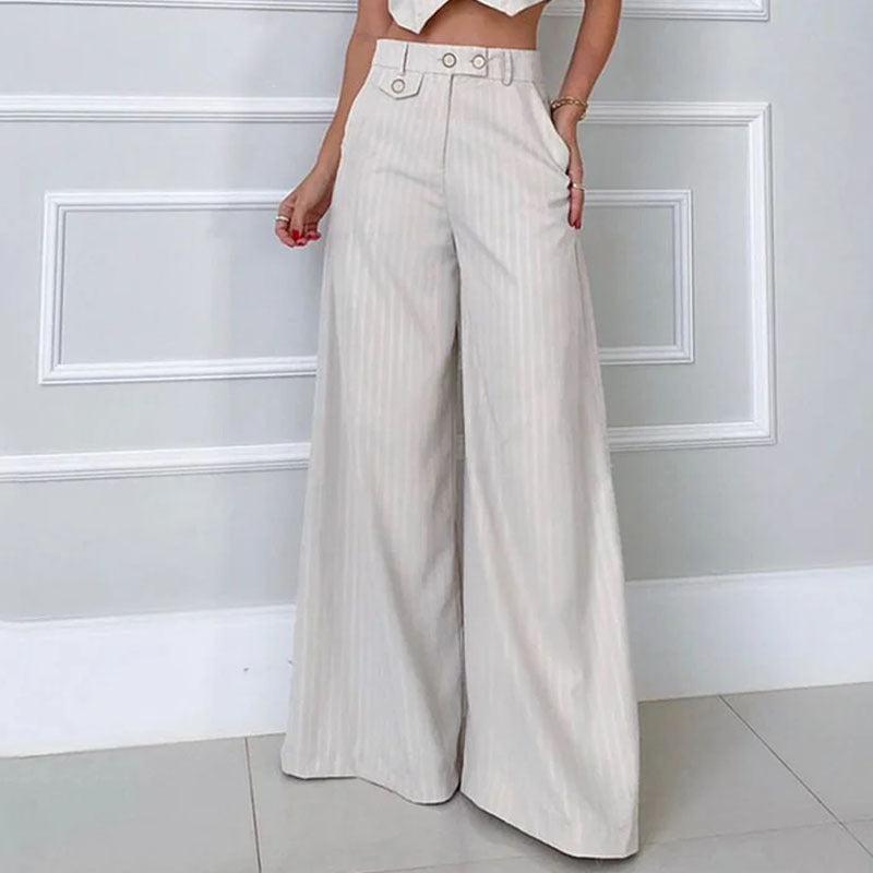 Fashion V-neck Striped High Waist Wide Leg Pants