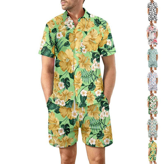 Printed Beach Shirt Suit with Top and Shorts 2Pcs Perfect for Summer