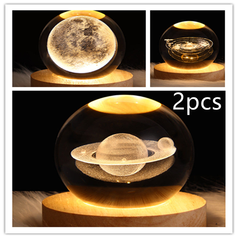 LED Night Light Galaxy Crystal Ball Table Lamp Bedroom Home Decor