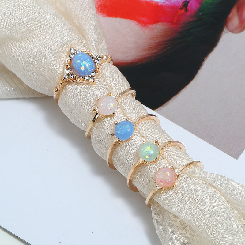 Imitated Opal Candy Color Ring Set