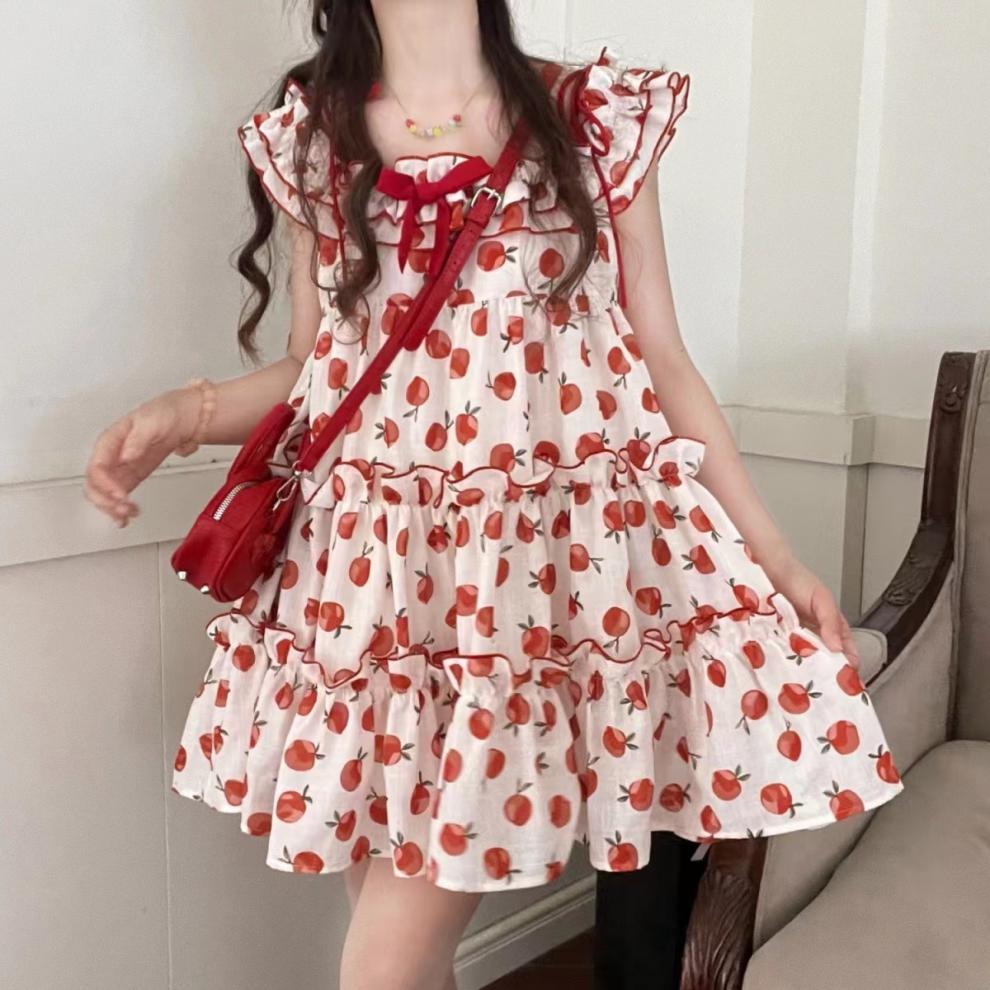 Summer Japanese Cute Tree Fungus-like Lacework Dress