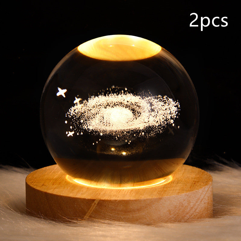 LED Night Light Galaxy Crystal Ball Table Lamp Bedroom Home Decor