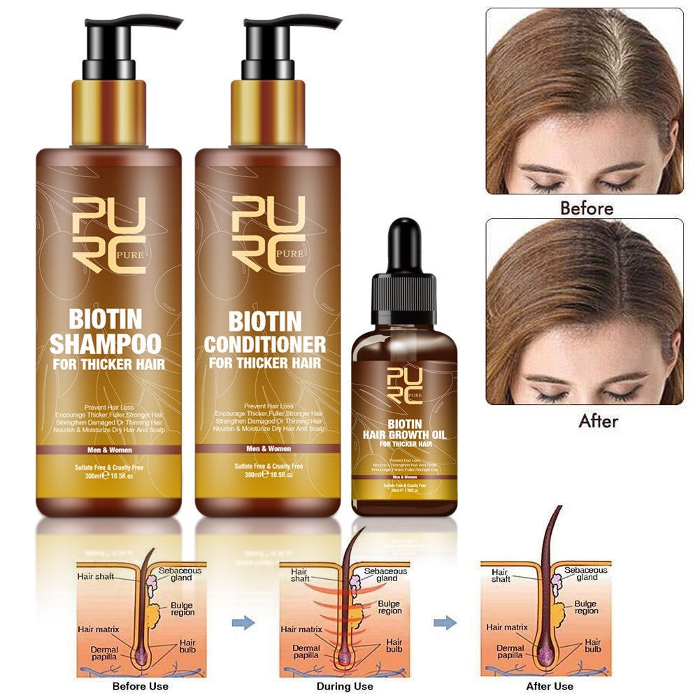 PURC Hair Care Ginger Biotin Three-piece Shampoo Conditioner Repair Dry And Frizz Essential Oil