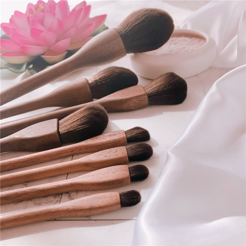 Wood Handle Makeup Brush Set  Eye Eyeliner Powder Foundation Makeup