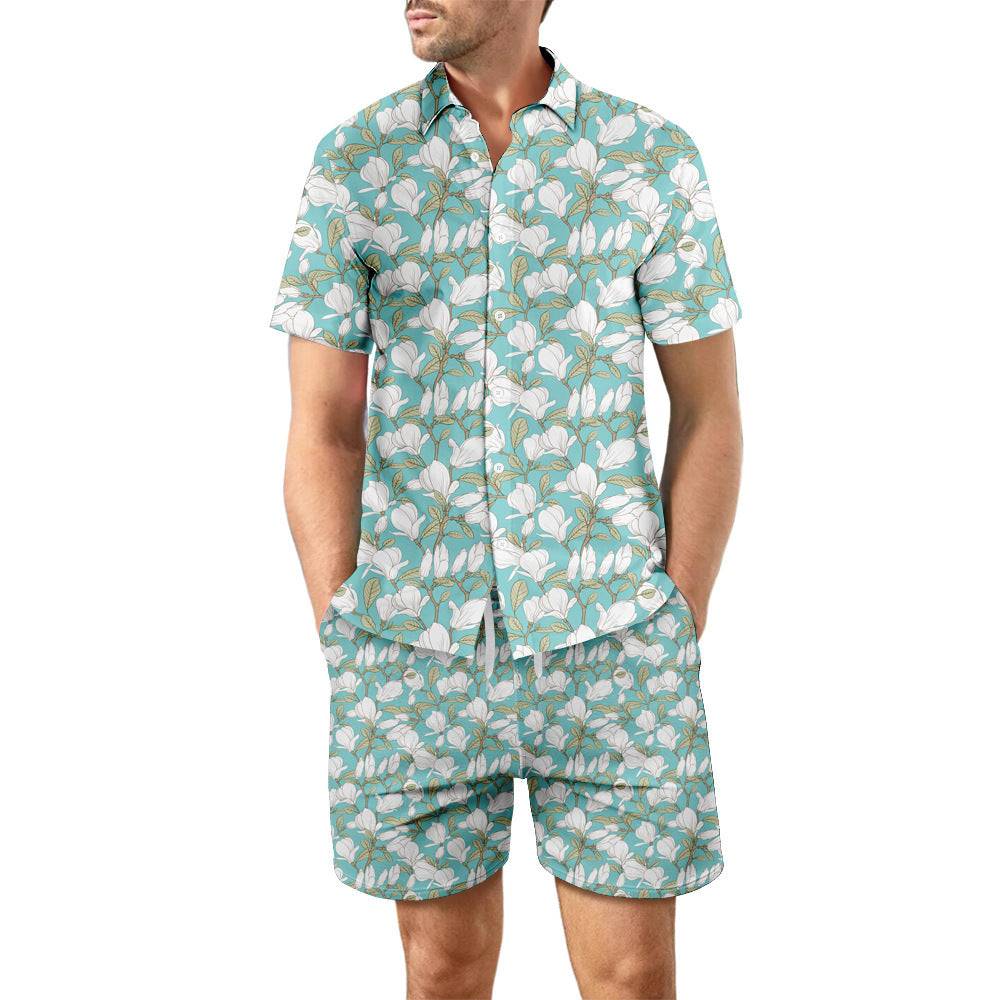 Printed Beach Shirt Suit with Top and Shorts 2Pcs Perfect for Summer