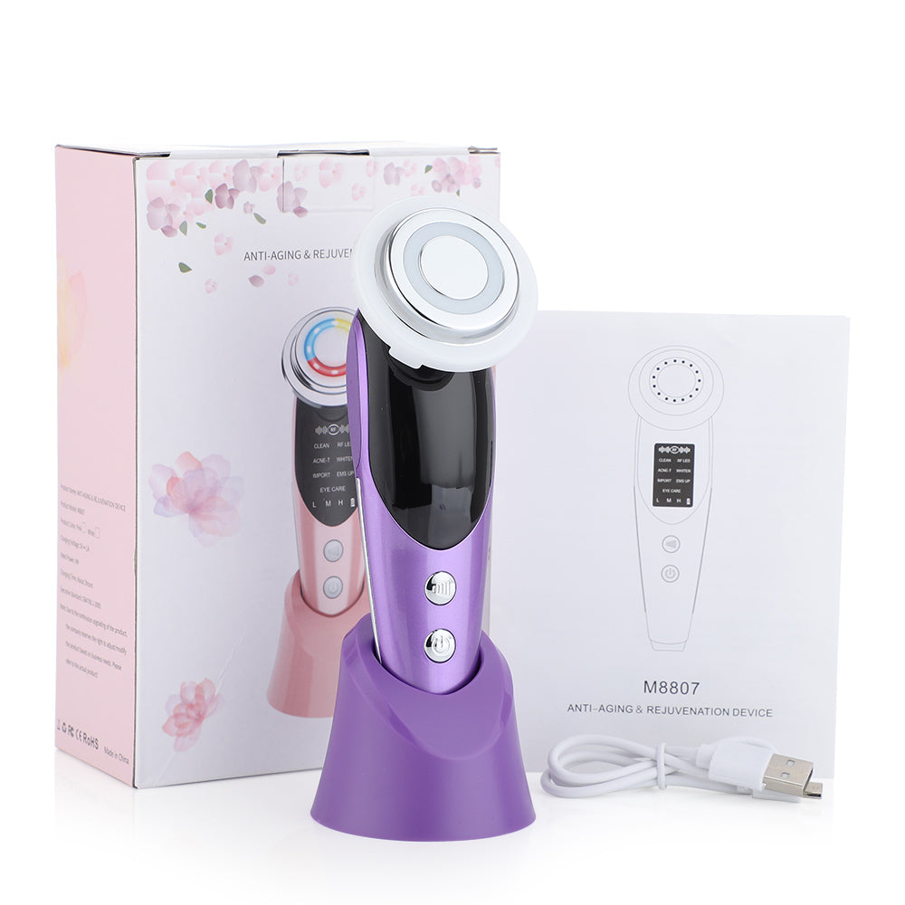 7-in-1 Facial Massager EMS Micro-current Color Light Vibration LED 