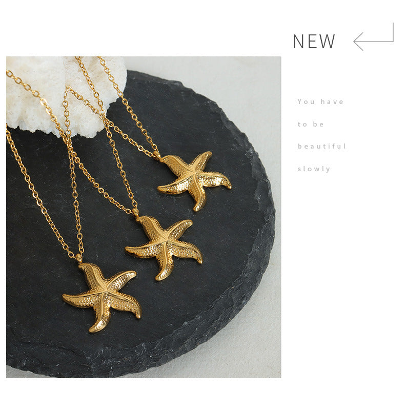 Fashion Vacation Style Niche Necklace Starfish Pendant 18K Gold Non-fading