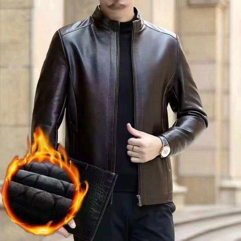 Leather Jacket For Middle-aged Men Leather Clothing With Stand Collar