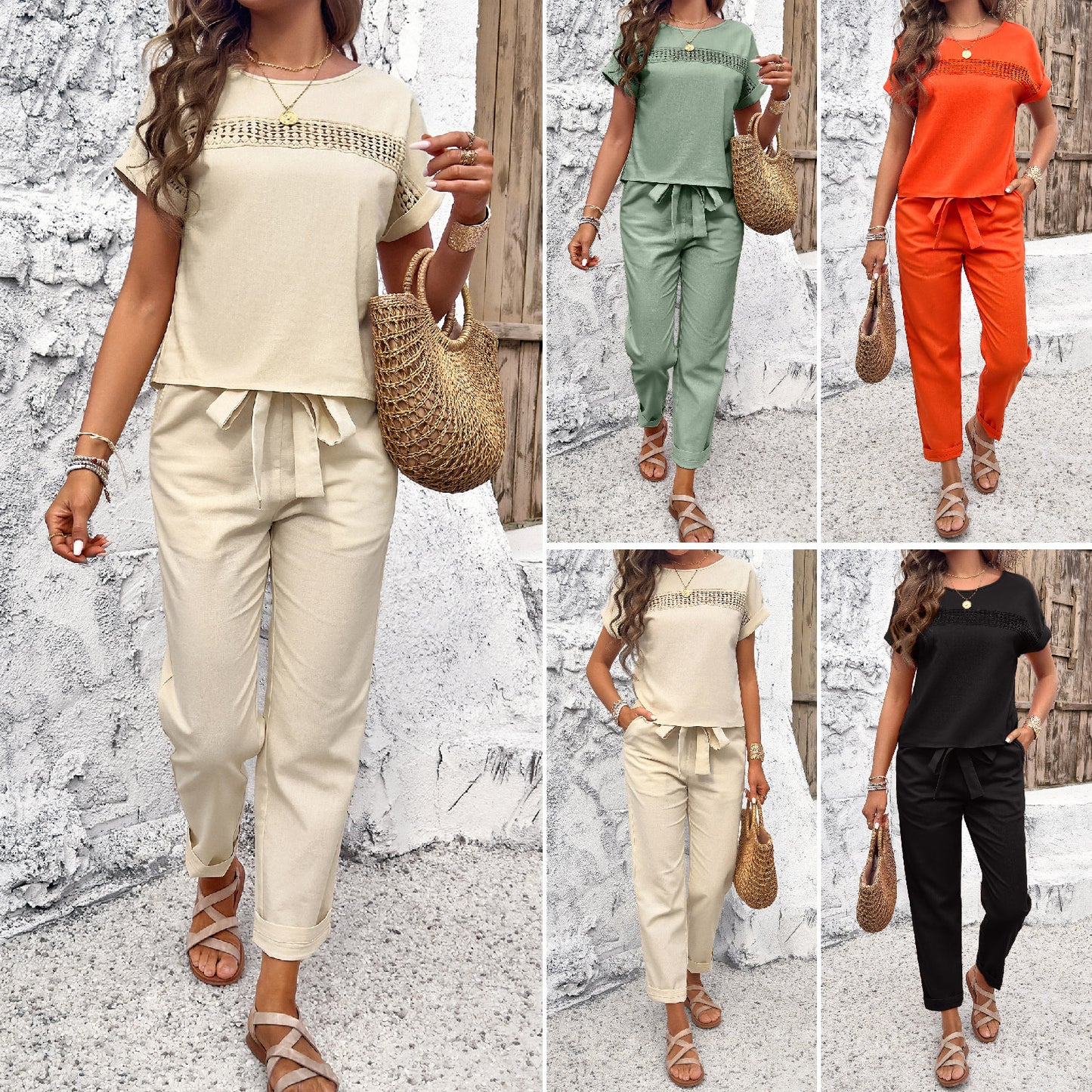 Women's Temperament Short Sleeve Top And Trousers Suit