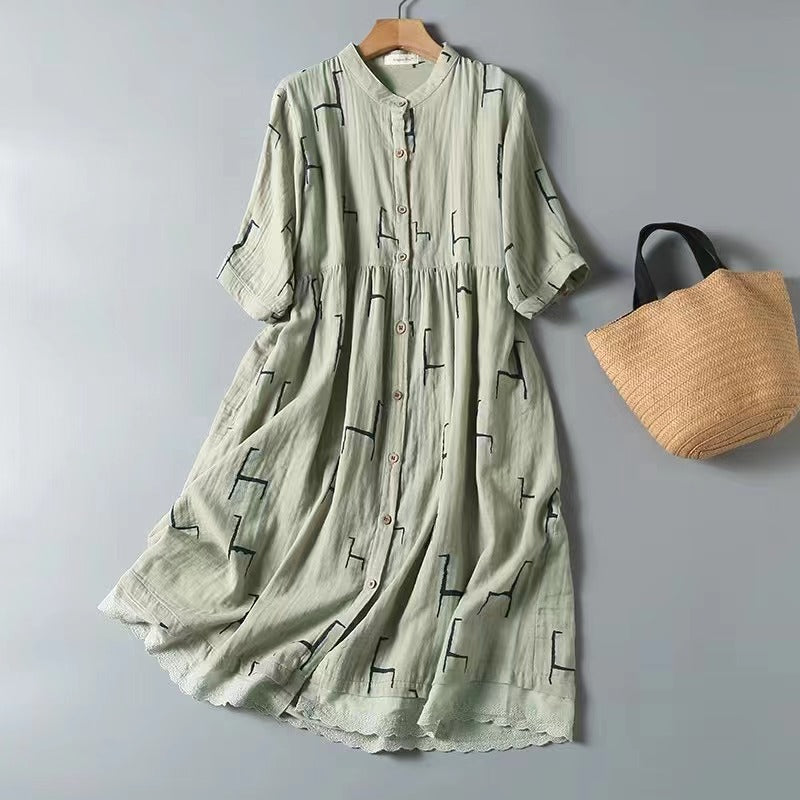 Korean Style Double-layer Cotton Yarn Retro Dress Women