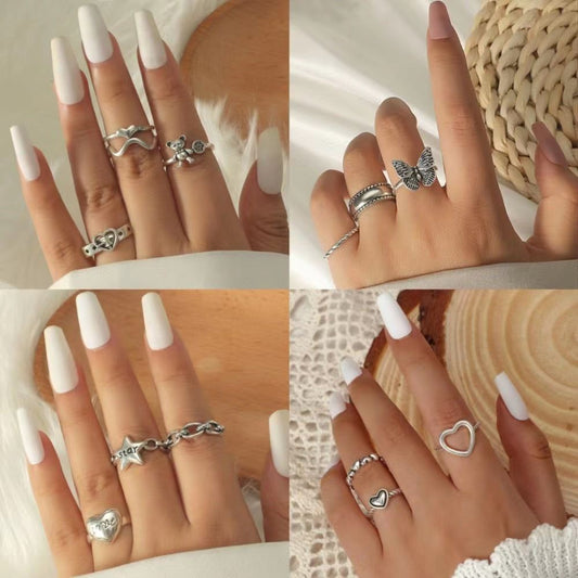 Retro Aloofness Style Geometric Ring Set Of 3