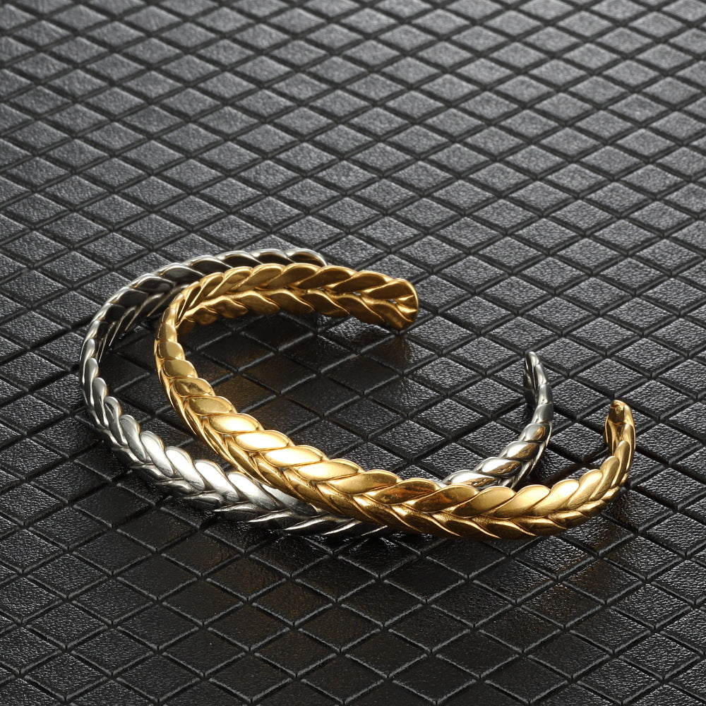 Titanium Steel Gold Wheat Bracelet Geometric Weaving