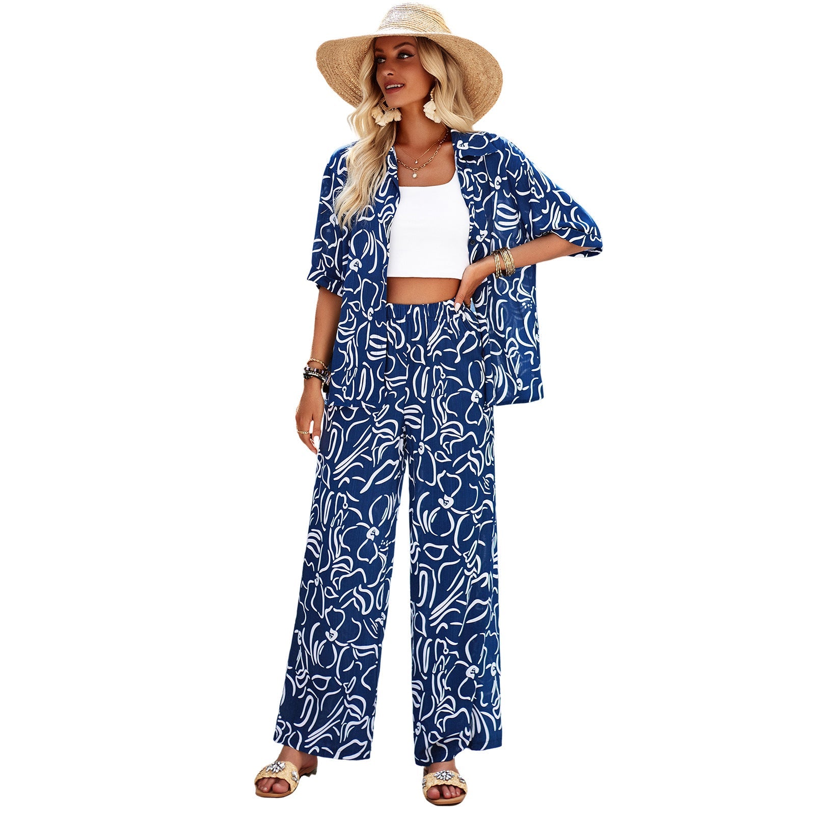 Fashion Women's Wear Half Sleeve Printing Suit