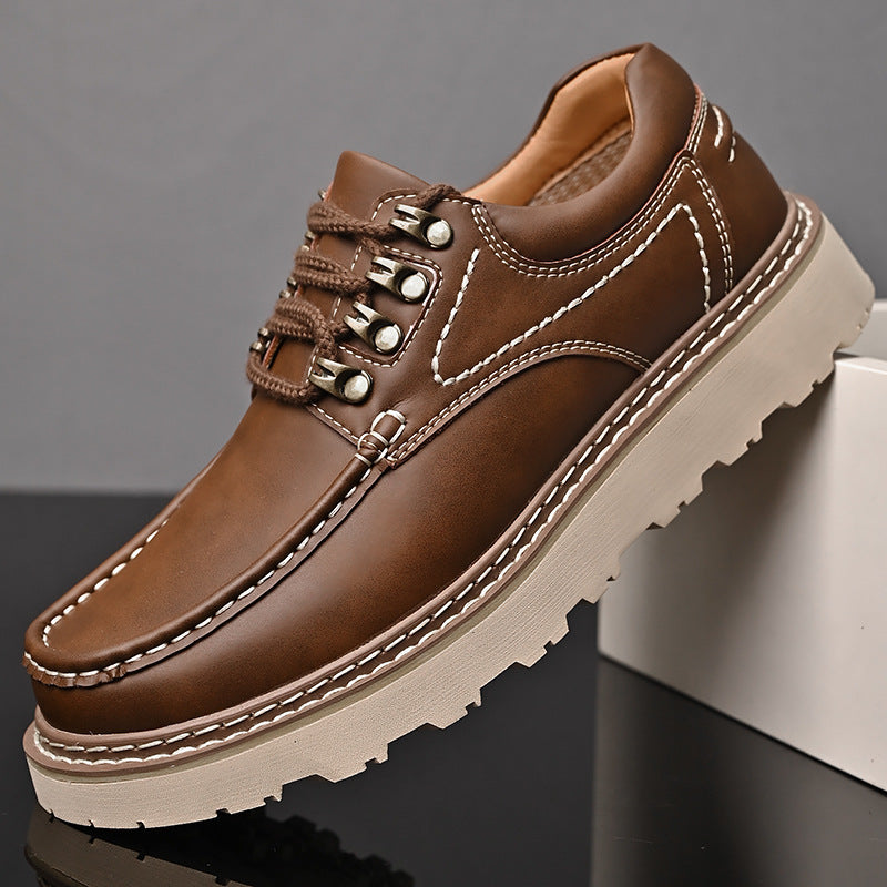 Genuine Leather Fashion Versatile Casual Shoes Thick Sole Height Increasing