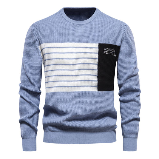 Striped Stitching Long Sleeve Men's Knitwear