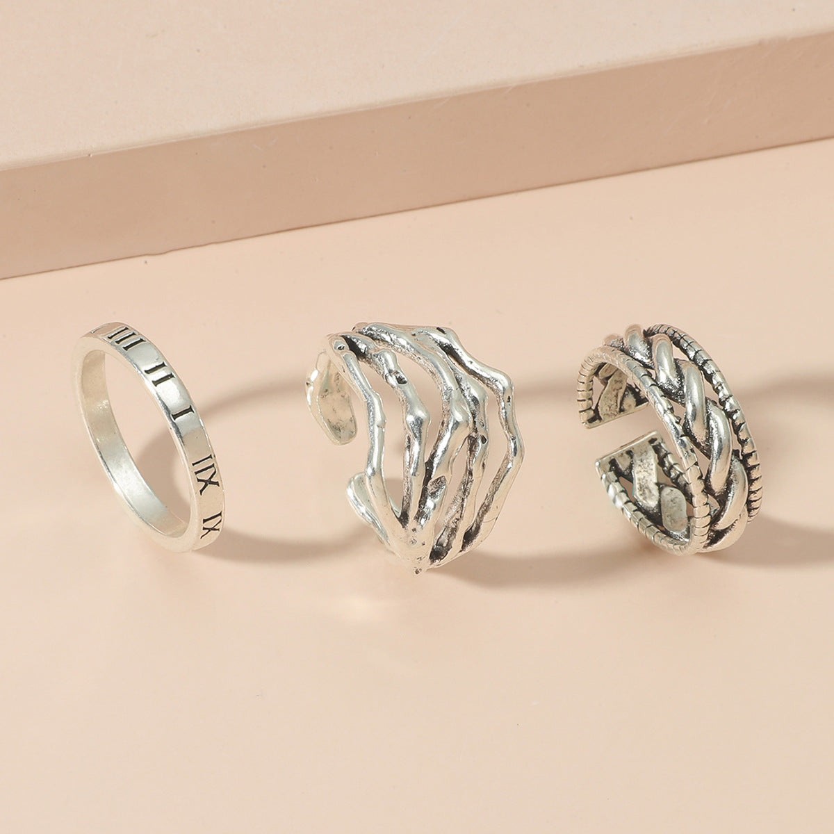 Retro Aloofness Style Geometric Ring Set Of 3