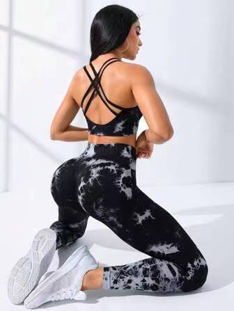 American Seamless Tie-dye Yoga Clothes Sports Bra Trousers Suit