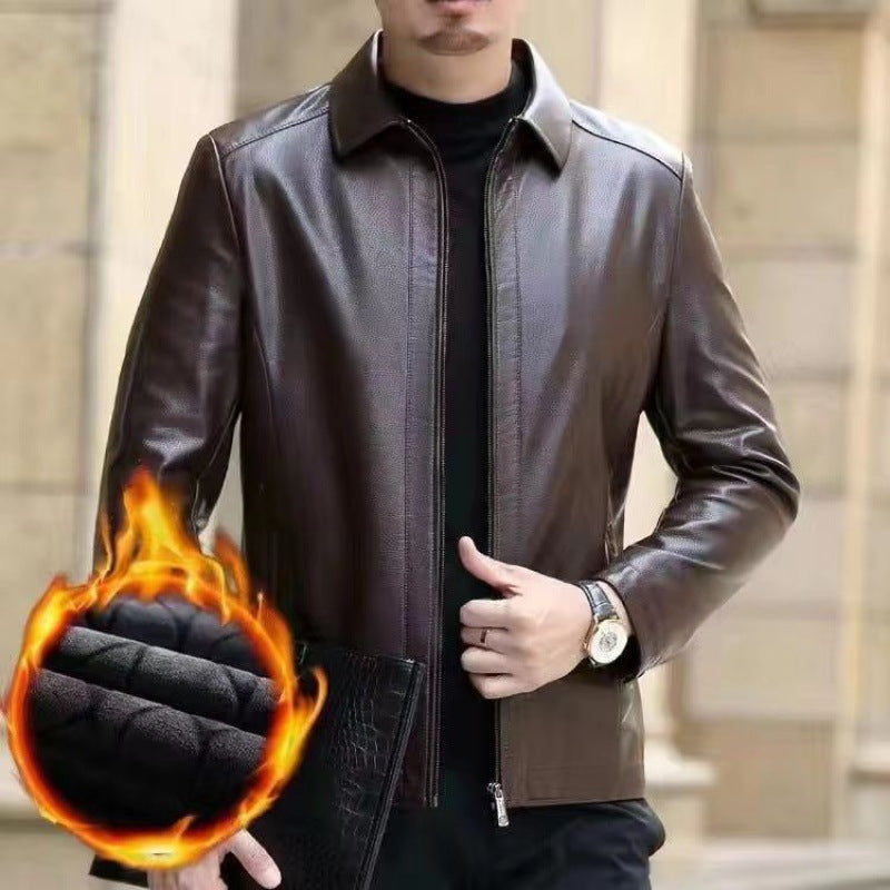 Leather Jacket For Middle-aged Men Leather Clothing With Stand Collar