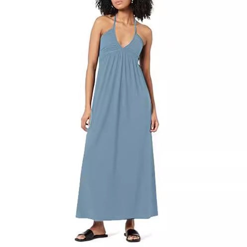 Women's Clothing V-neck Halter Pleating Sleeveless Dress