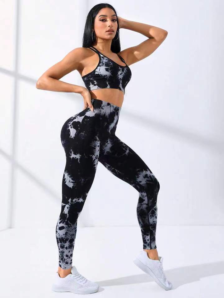 American Seamless Tie-dye Yoga Clothes Sports Bra Trousers Suit