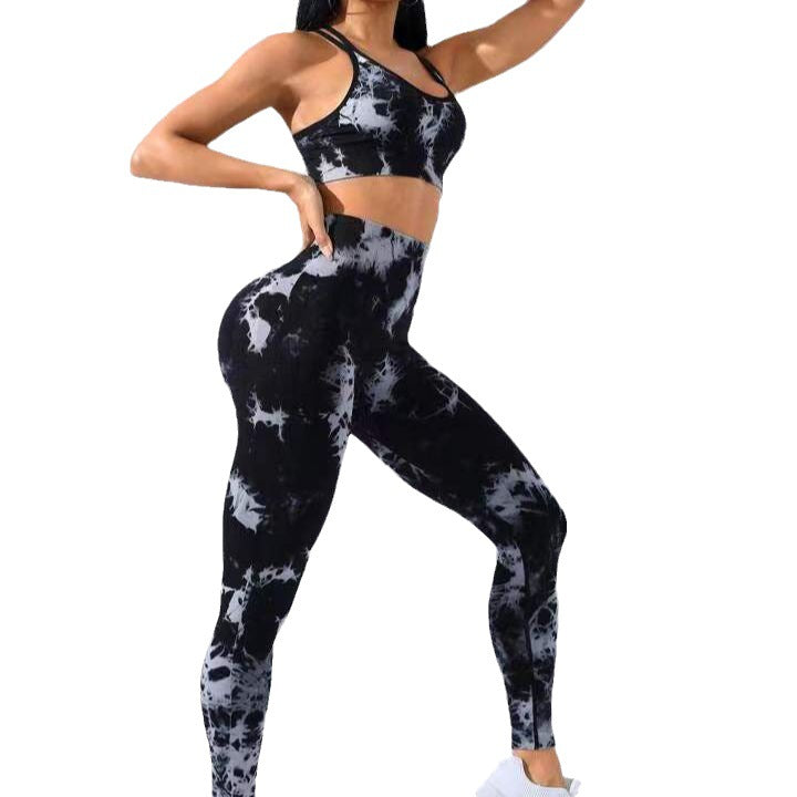 American Seamless Tie-dye Yoga Clothes Sports Bra Trousers Suit