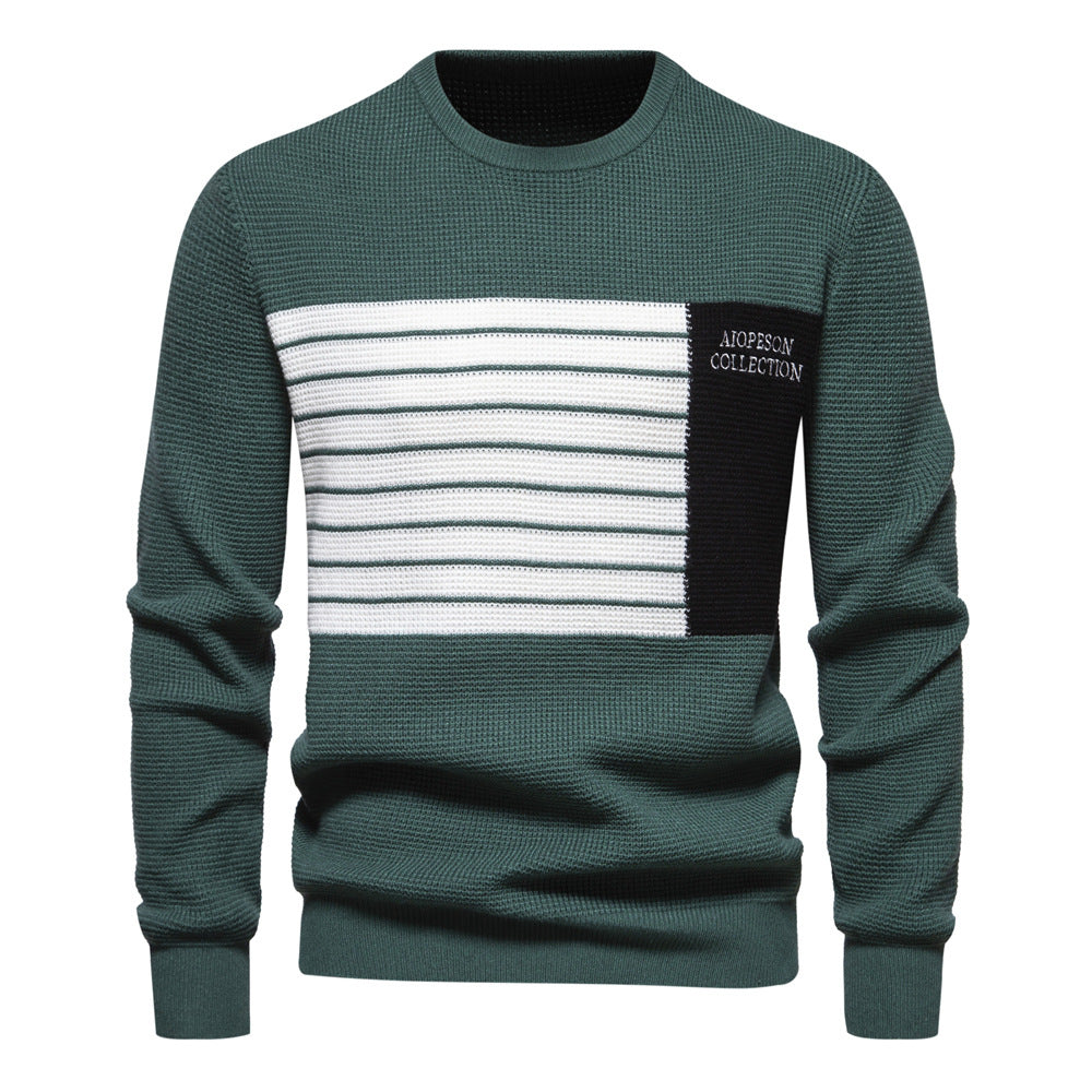 Striped Stitching Long Sleeve Men's Knitwear