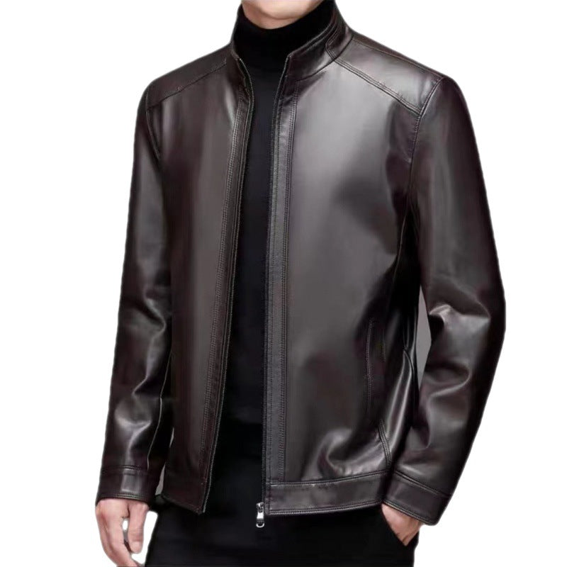 Leather Jacket For Middle-aged Men Leather Clothing With Stand Collar