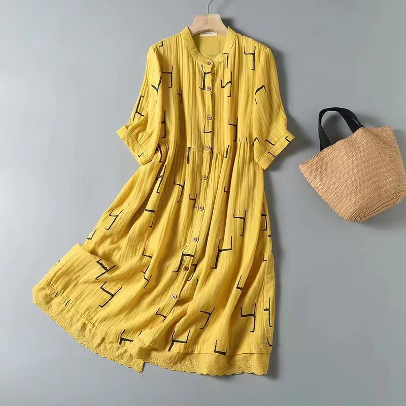 Korean Style Double-layer Cotton Yarn Retro Dress Women