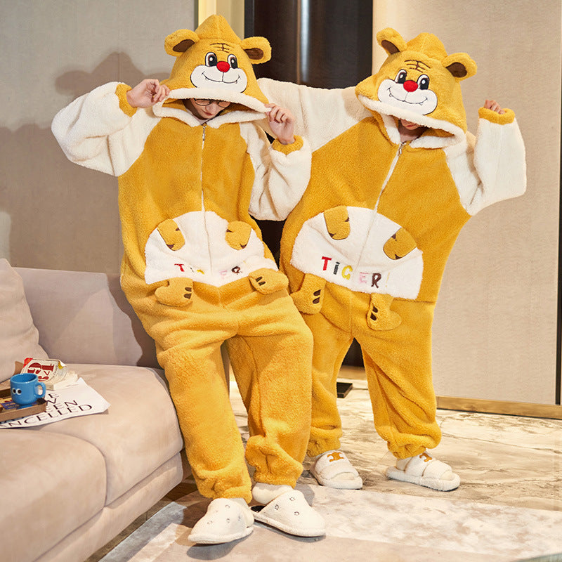 Couple Pajamas Female Coral Animal Pajamas Men Dinosaur One-piece sets