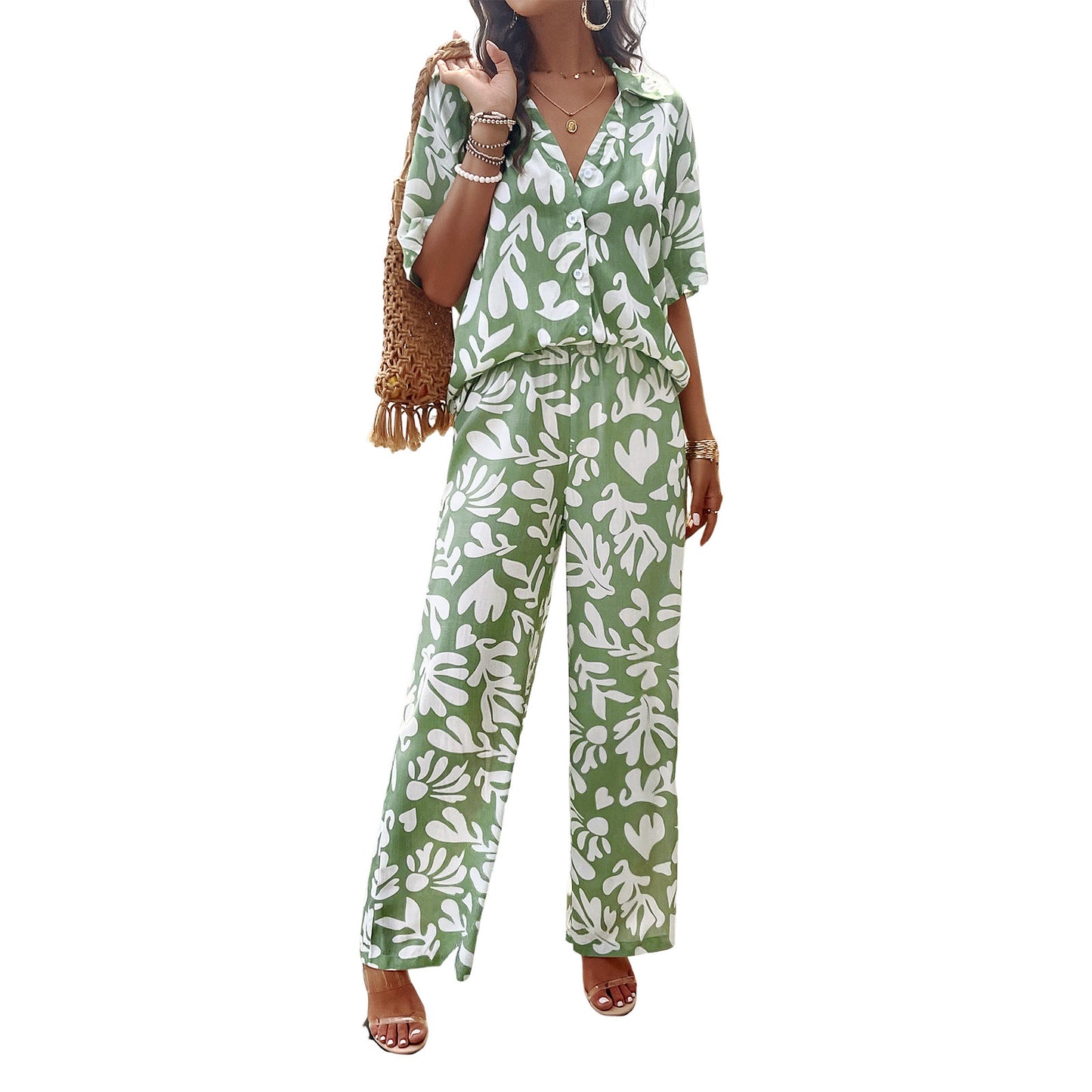 Women's Printed Short Sleeve Suit