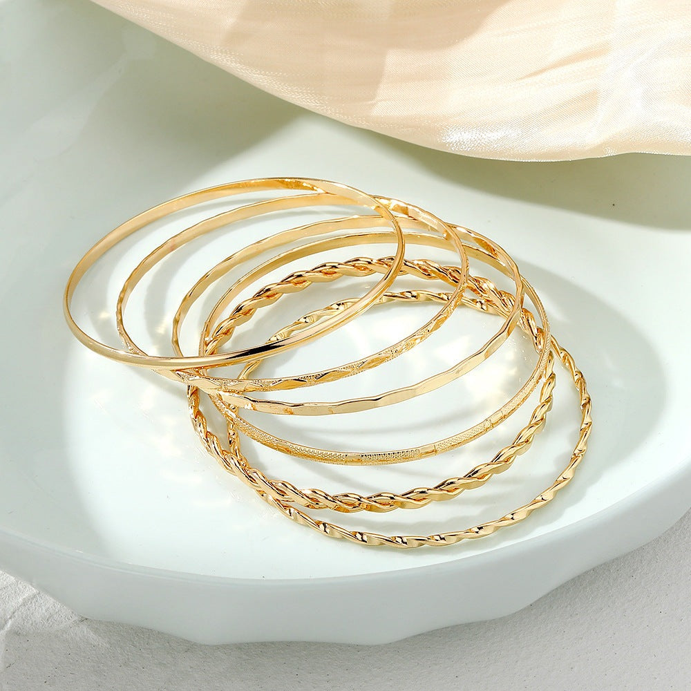 Bohemian Metal Chain Bracelet Set For Women Geometric Gold Color Thick Link Chain Open Bangle Female Fashion Jewelry