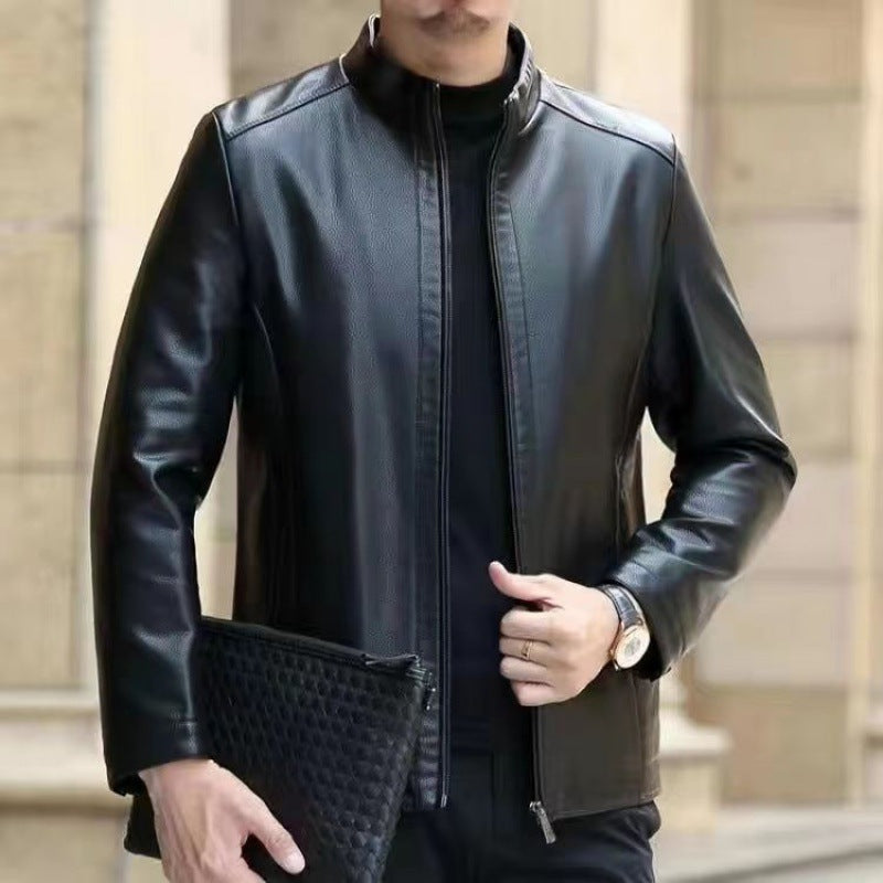 Leather Jacket For Middle-aged Men Leather Clothing With Stand Collar