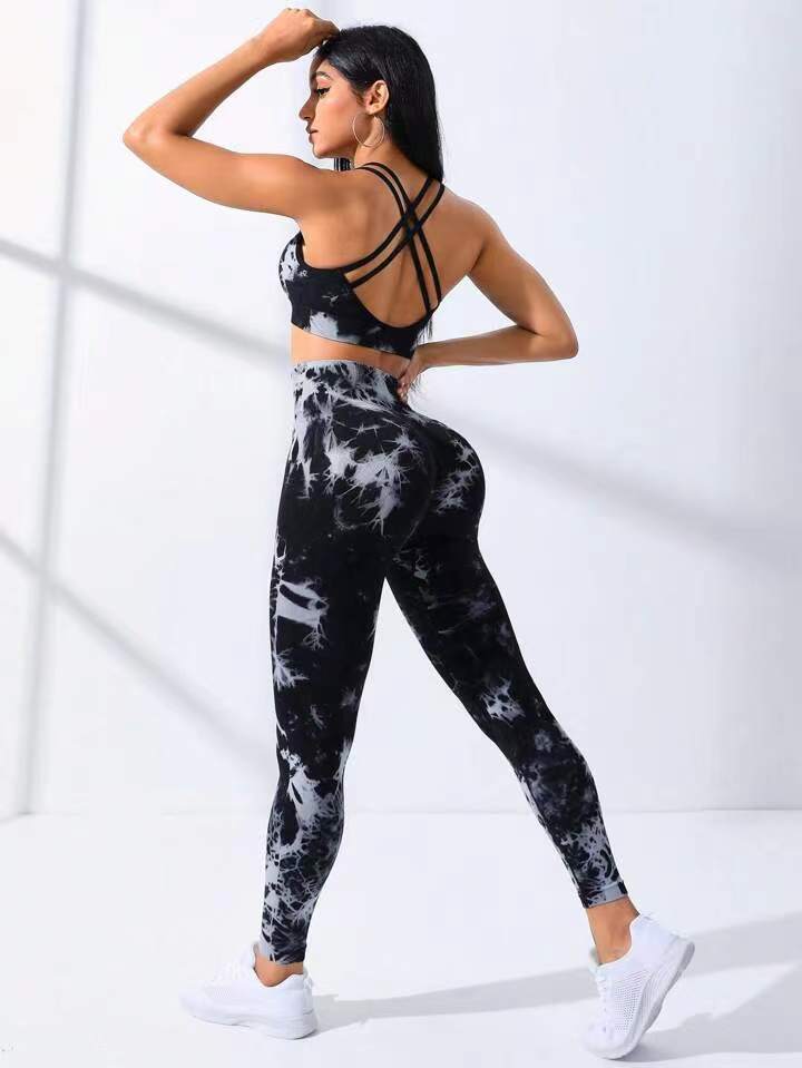 American Seamless Tie-dye Yoga Clothes Sports Bra Trousers Suit