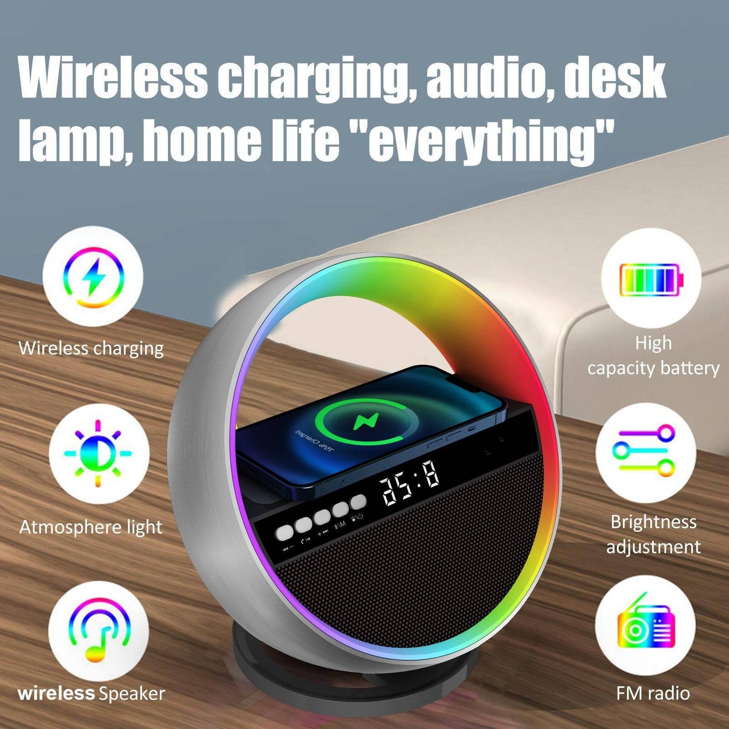 2024 New Multifunction RGB Night Light Wireless Charger Bluetooth