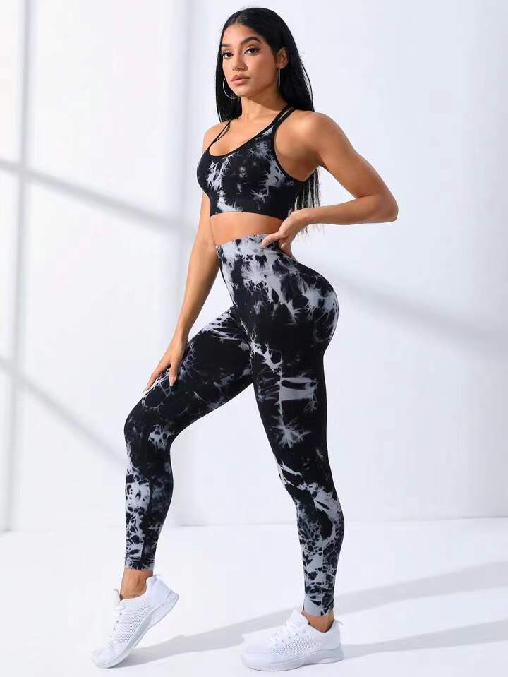 American Seamless Tie-dye Yoga Clothes Sports Bra Trousers Suit