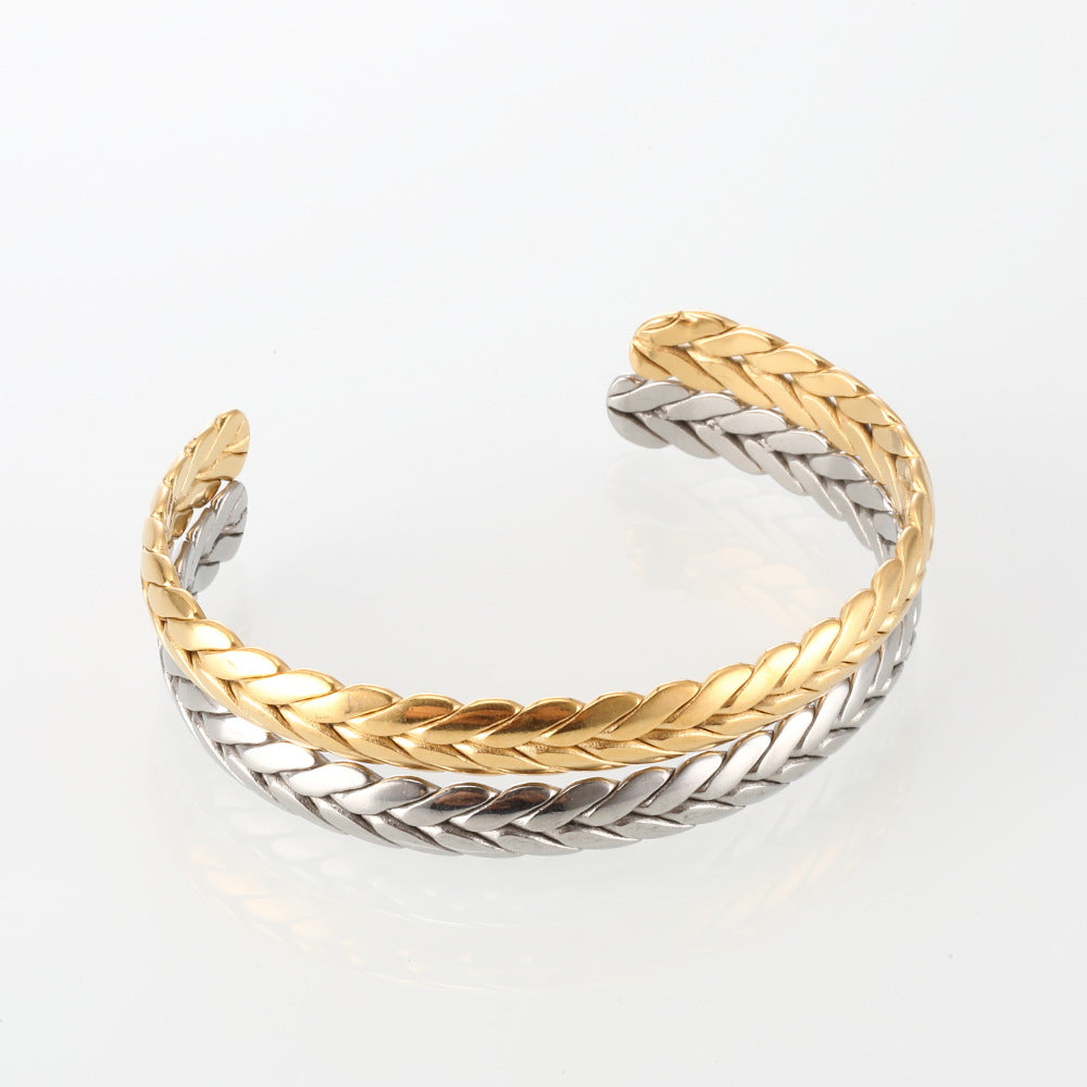 Titanium Steel Gold Wheat Bracelet Geometric Weaving