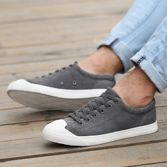 Low-top Lace-up Flat Four Seasons Solid Color Men's Canvas Shoes