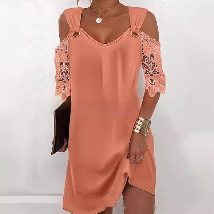 Loose V-neck Strap Lace Sleeve Loose Dress