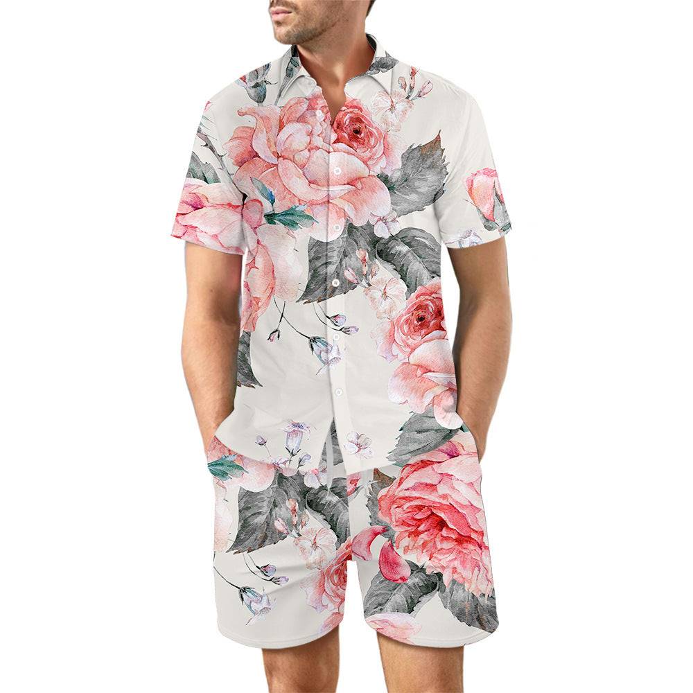 Printed Beach Shirt Suit with Top and Shorts 2Pcs Perfect for Summer