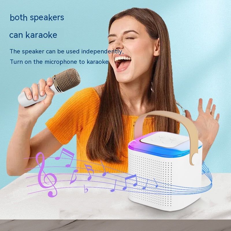 Microphone Karaoke Machine Bluetooth Speaker With 2 Wireless Mic RGB Light Home Family Singing Speaker