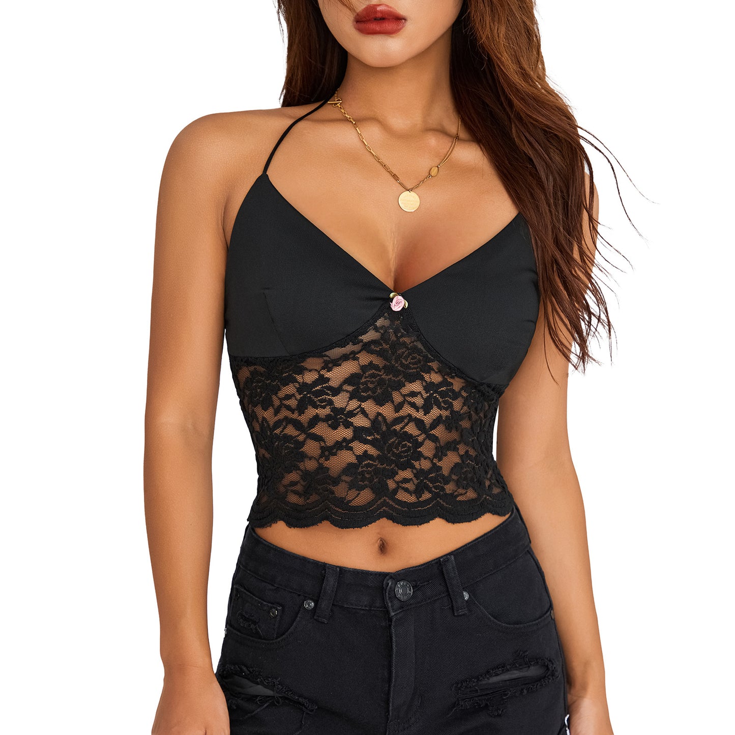 Women's Fashion Lace Splicing Sling Top