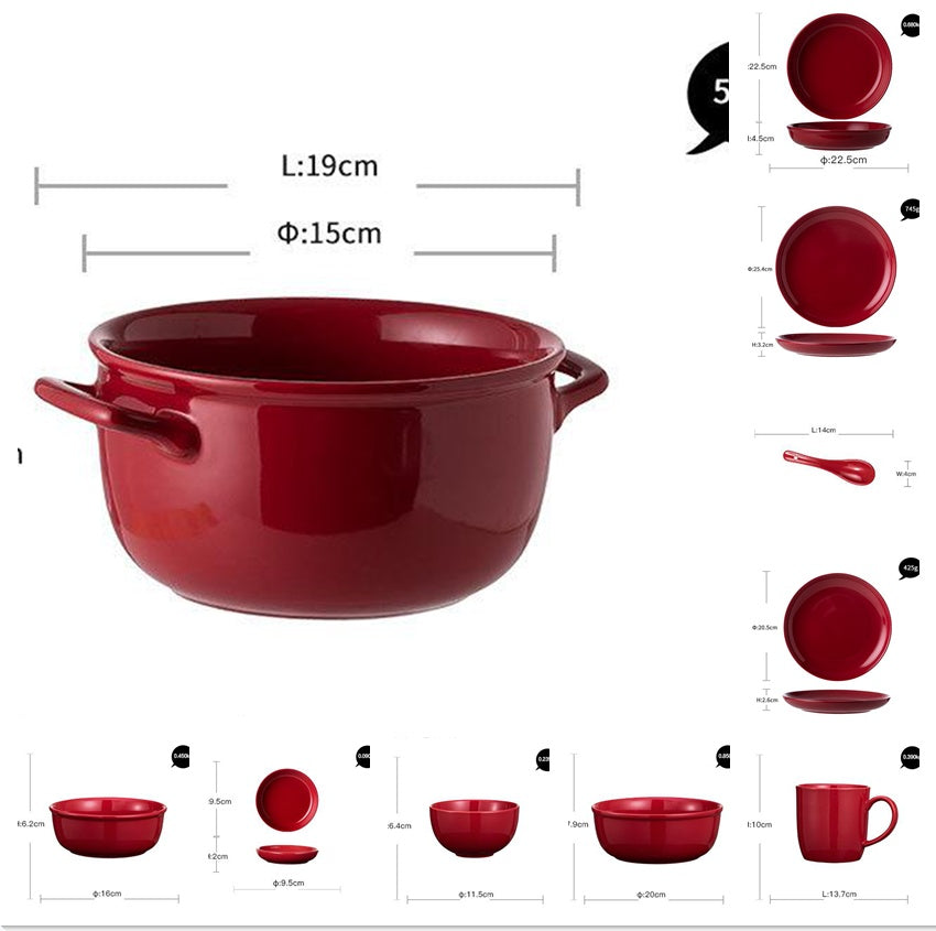 Luxury Red Glaze Ceramic Dinner Sets Kitchen Dining Table Home Decor