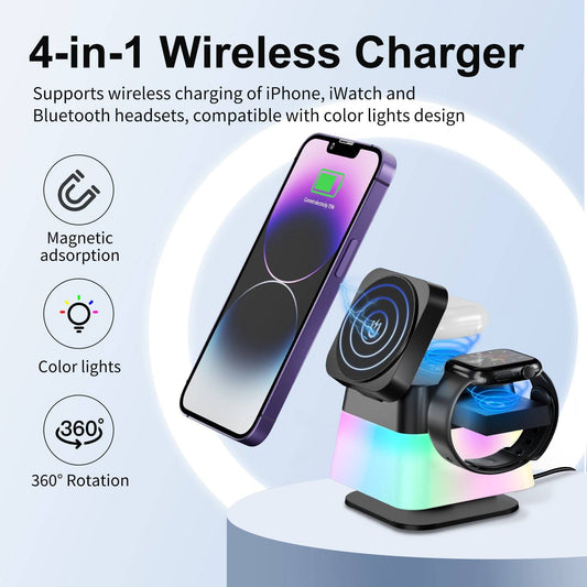 4 In 1 Rotatable Colorful Lighting Wireless Charger 